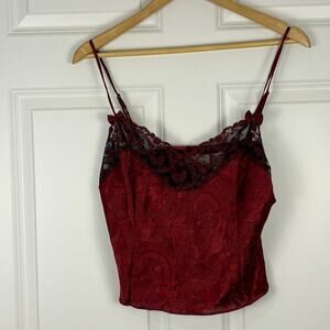 Vintage Victoria's Secret Red Lace Tank Top Bows Lingerie Gold Label 90s Medium